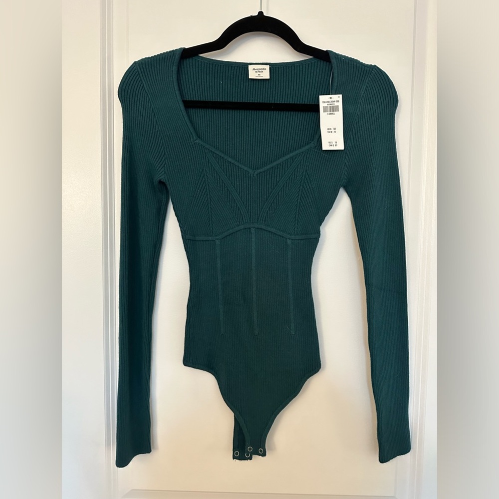 Abercrombie knit bodysuit in turquoise, size XS